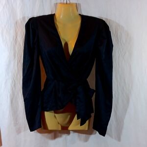 Express Black Peplum Wrap Top Blouse Dramatic Sleeves Womens XS